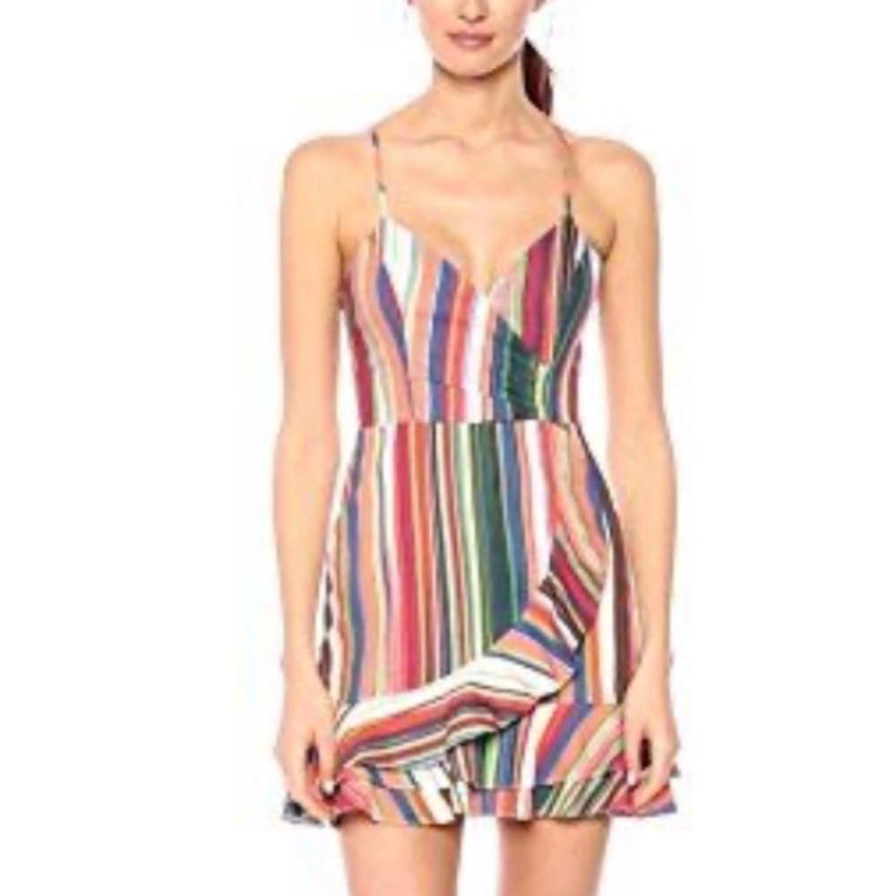 Parker Jay Amalfi Dress Womens Striped Linen Sleeveless Ruffle Hem Size 8